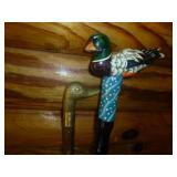 Hand Carved Wood & Brass Head Duck Canes