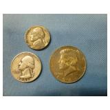 3pc US Silver Coins War Nickel, Quarter, Kennedy
