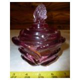 Fenton Amethyst Glass Cabbage Rose Candy Dish