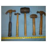 5pc Hammers - Ball Peen, Framing, Rubber, Maul