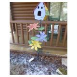 Metal Art Free Standing Bird House with Flowers