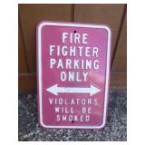 Fire Fighter Parking Heavy Steel Embossed Sign