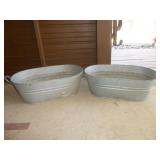 2pc Galvanized Oval Wash Tub Planters