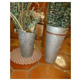 2pc Galvanized Metal Cooler Buckets & Faux Foliage