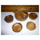 7pc Mid Century Monkey Pod Wood Salad Set