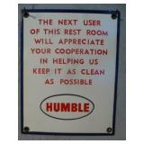 Humble Oil Vintage Porcelain Metal Restroom Sign