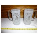Fire Dept. - Pair of Large Frosted Glass Beer Mugs