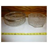 2pc Wheel Cut Crystal & Silver Rim Serving Bowls
