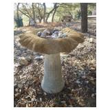 Solid Concrete Leaf Bird Bath w/ Stones