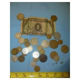 Vintage Foreign Coins & Currency Note