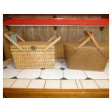 2pc Wicker & Wood Picnic Baskets