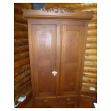 Antique Oak Victorian 5 Shelf Armoire Cabinet