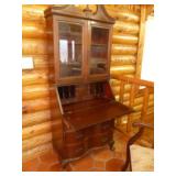 Antique Mahogany Wave Front Secretary Desk Cabinet
