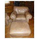 Rolled Arm Faux Leather Side Chair & Hassock