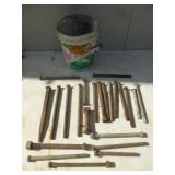 Vintage Timber Spikes & Large Bolts In Bucket