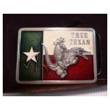 True Texan Pewter & Enamel Belt Buckle - NOS