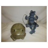 2pc - Frog On A Swing Shelf Sitter & Ceramic Frog