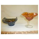 2pc Vintage Carnival Glass Whimsy Bowl & Compote