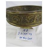 Vintage Brass & Glass Repoussï¿½ Pedestal Fruit Bowl