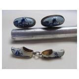Vintage Dutch .685 Silver Cufflinks & Shoes Charm