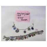 2pc Vintage European Silver Charm Bracelets