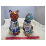 Talavera Style Hand Painted Ceramic Kitty Pair