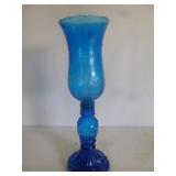 Vintage Empoli Blue Glass Hurricane Candle Lamp