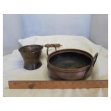2pc Hand Wrought Copper Mortar & Handled Bowl