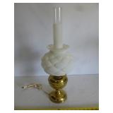 Vintage Brass & Milk Glass Electrified Oil Lamp