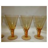 Art Deco Amber Art Glass Stemmed Goblet Set