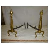 Pair of Heavy Brass & Iron Fireplace Andirons