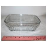 Vintage Ribbed Glass Refrigerator Dish w/ Lid