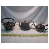 3pc Silver Plate English Tea Pots - 1908 & 1957