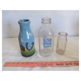 3pc Milk Bottles - Hand Painted Ceramic & Glass