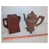 Vintage Wood Pitcher & Leather Wrap Silver Plate