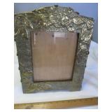 Vintage Embossed Brass Studded Wood Photo Frame