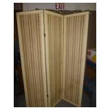 3 Panel Wood & Fabric Mid Century Folding Screen