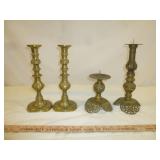 Vintage Brass Candlesticks - Pair & 2 Singles