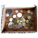 Foreign Coins, Tokens & Medallions in Cigar Box