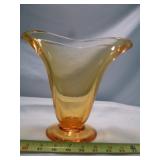 Amber Gold Hand Blown Art Glass Fan Vase