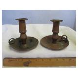 Pair of Antique Hand Wrought Copper Chambersticks