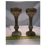 Vintage Bohemian Glass Hand Painted Candlesticks