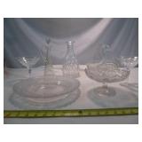 7pc Cut Crystal & Glass Compotes, Basket, Decanter