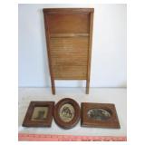 Vintage Wood Washboard & 3pc Western Wall Hangs