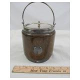 Antique English Oak & Silver Plate Biscuit Barrel