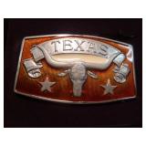 Texas Longhorns UT Pewter & Enamel Belt Buckle NOS