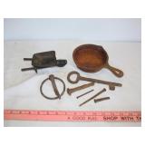 Vintage Cast Iron Wheelbarrow Toy, Key, Skillet ++