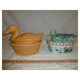 2pc Duck Roasters Red Clay & Hand Painted Ceramic