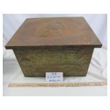 Vintage Brass Bas Relief Covered Wood Chest