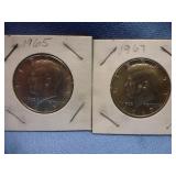 1965 & 1967 US Kennedy 40% Silver Half Dollar Coin